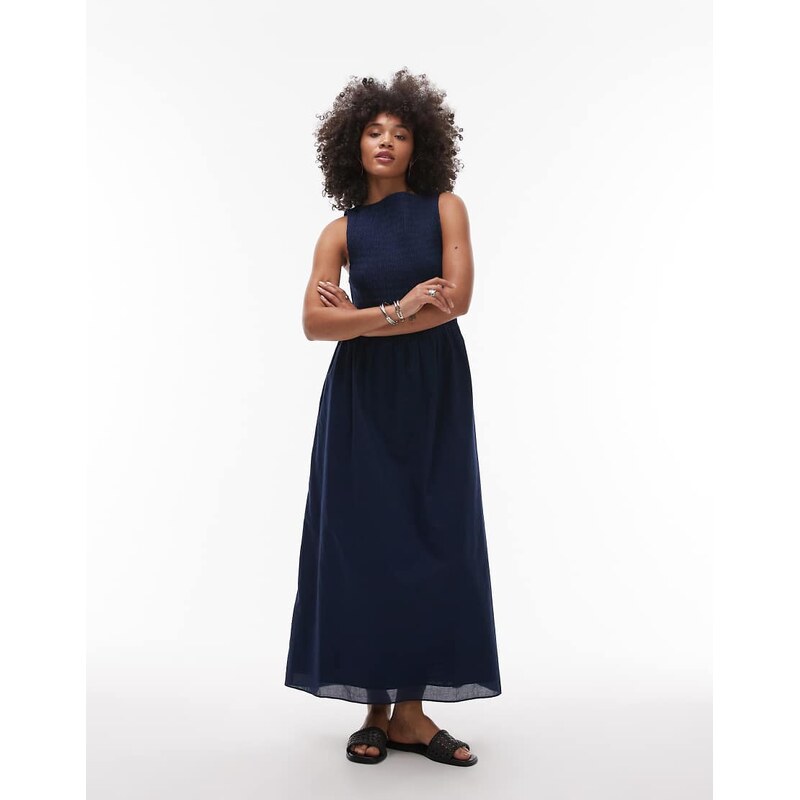 & Other Stories boat neck maxi dress with smocked bodice in blue