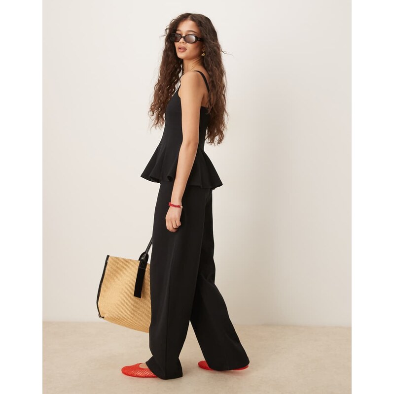 ASOS DESIGN co-ord interlock barrel leg trouser in black