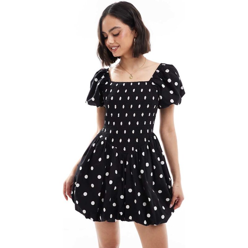 Miss Selfridge puffball mini dress in black polka dot-Multi 107401042