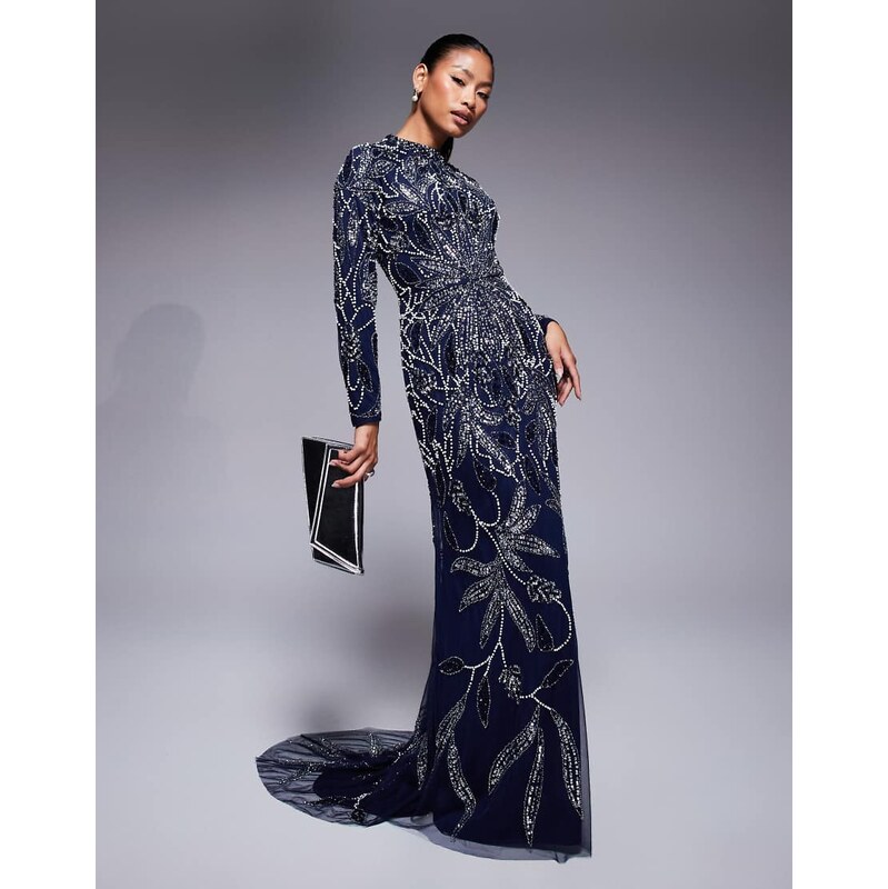 Beauut Safa embellished long sleeve maxi dress in navy 106820970
