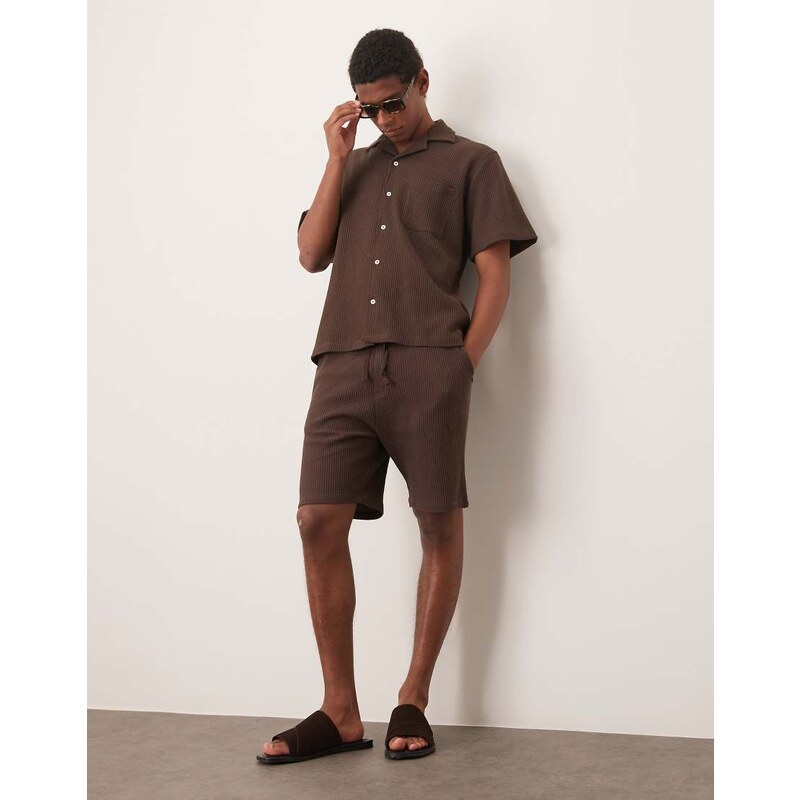 Selected co-ord waffle shorts in brown