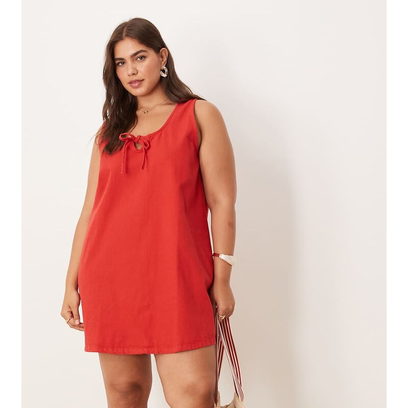 ASOS Curve ASOS DESIGN Curve denim scoop mini dress with bow