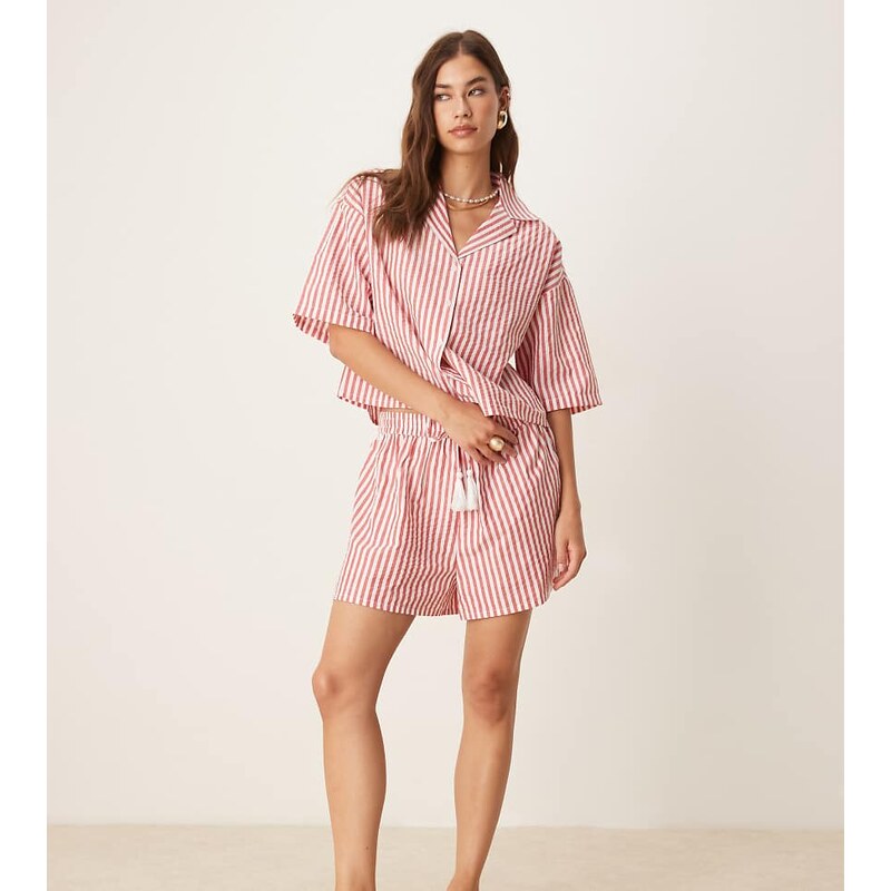 Aray beach short co-ord in red and white stripe 106547845