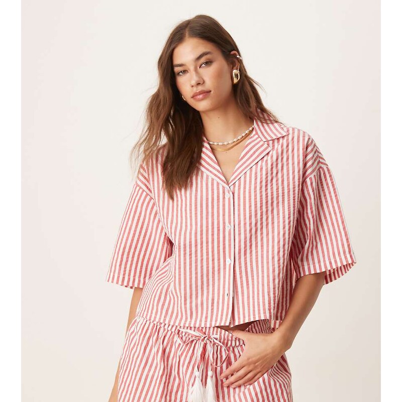 Aray beach shirt co-ord in red and white stripe 106547847