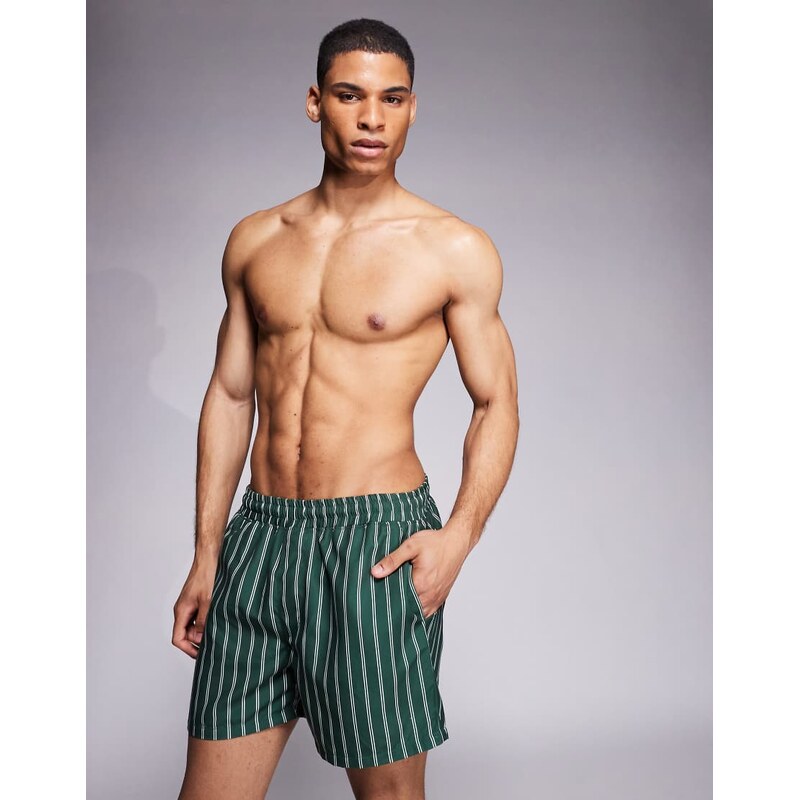ASOS DESIGN swim shorts in short length in green stripe