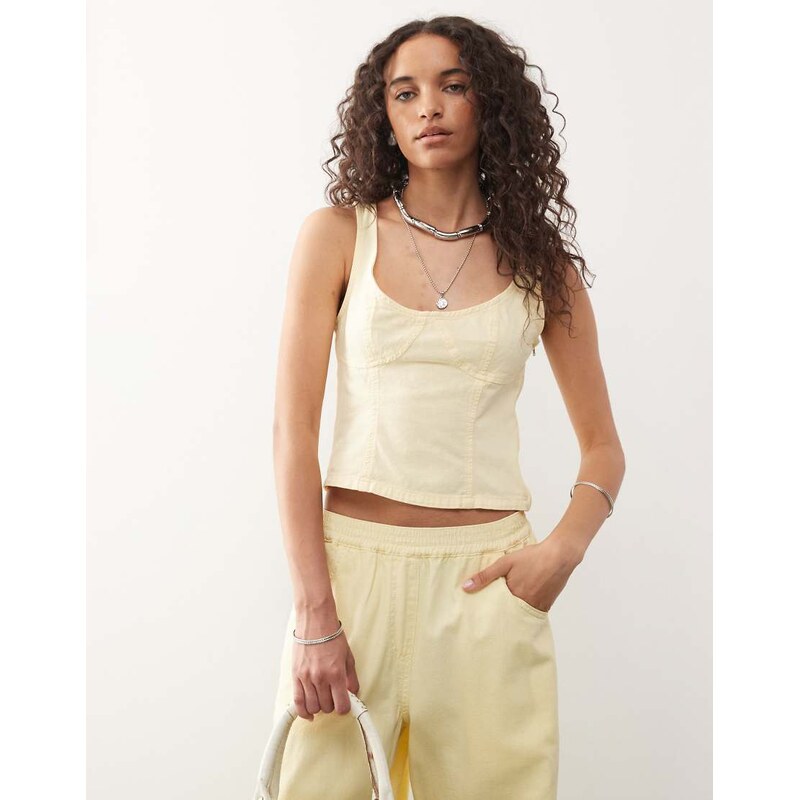 COLLUSION linen look fitted sweetheart neckline vest co-ord in