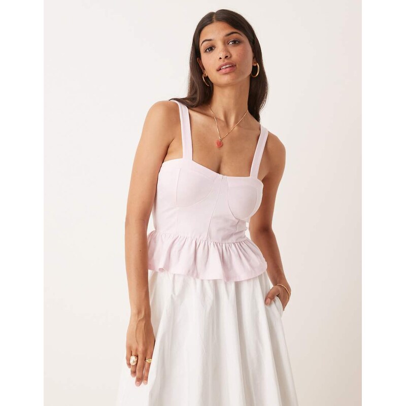 ASOS DESIGN cotton milkmaid corset top with frill hem in pastel