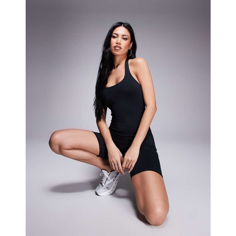 4505 active halter neck romper with inner bra in black 106549409