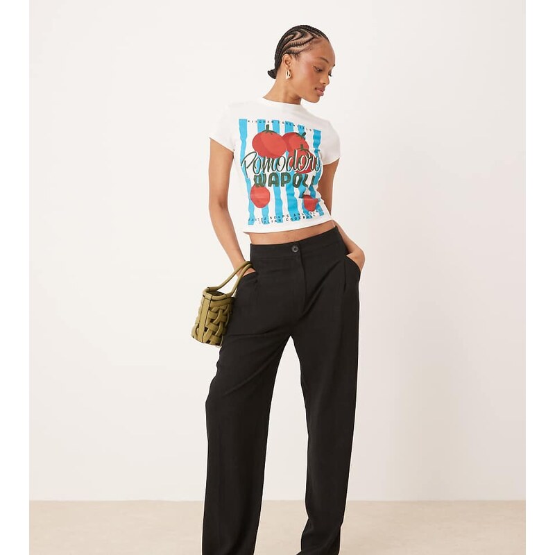 ASOS Tall ASOS DESIGN Tall pleat front tapered trousers with linen in 115511592