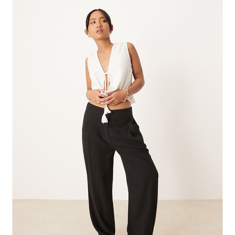 ASOS Petite ASOS DESIGN Petite pleat front tapered trousers with linen 115511595
