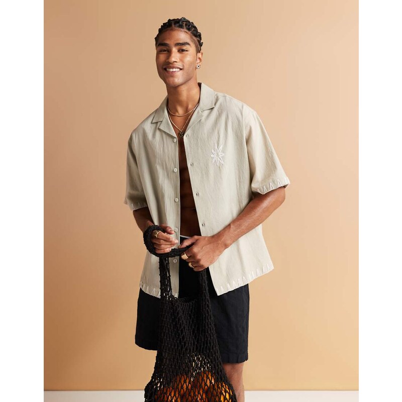 ASOS DESIGN oversized revere shirt with chest placement in green