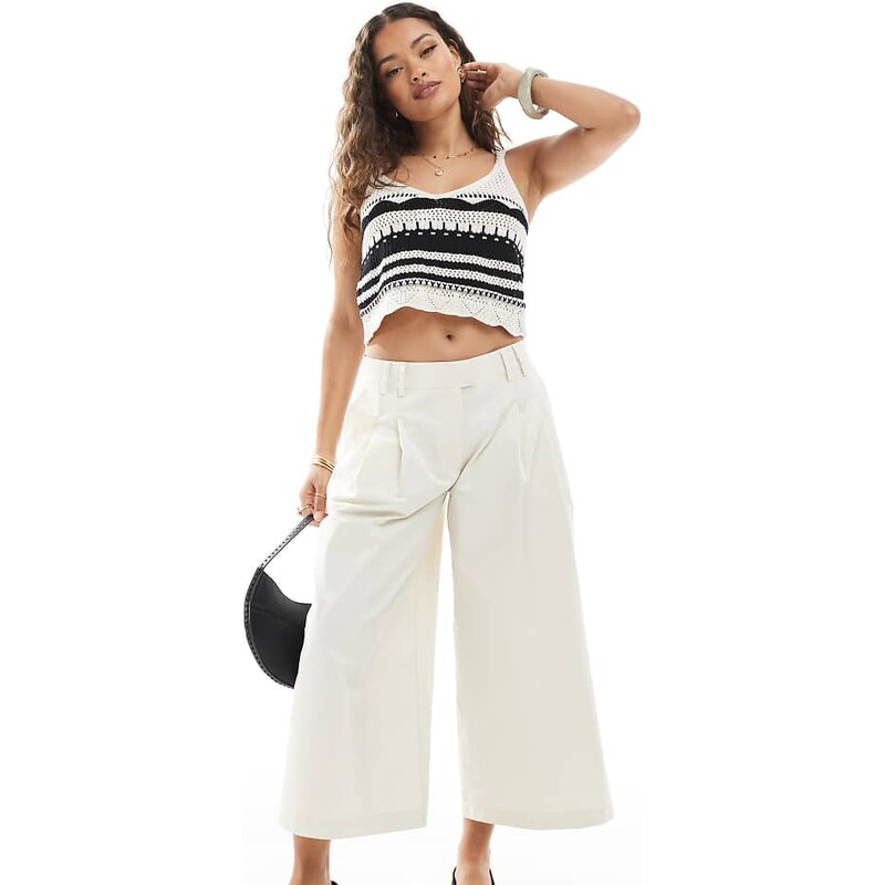 ASOS Petite ASOS DESIGN Petite clean cotton cropped wide leg trousers 106549533