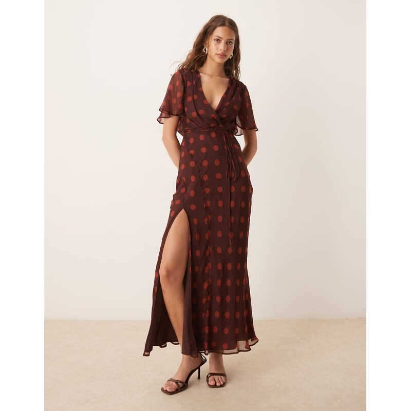 ASOS DESIGN angel sleeve wrap front midi dress with seaming