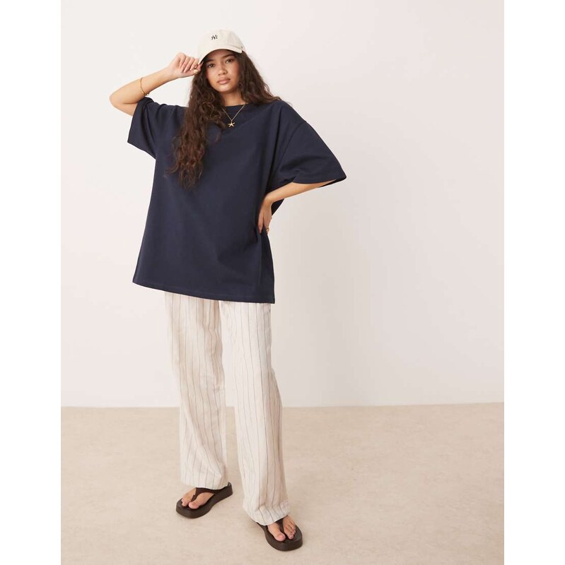 ASOS DESIGN longline heavyweight oversized t-shirt in navy