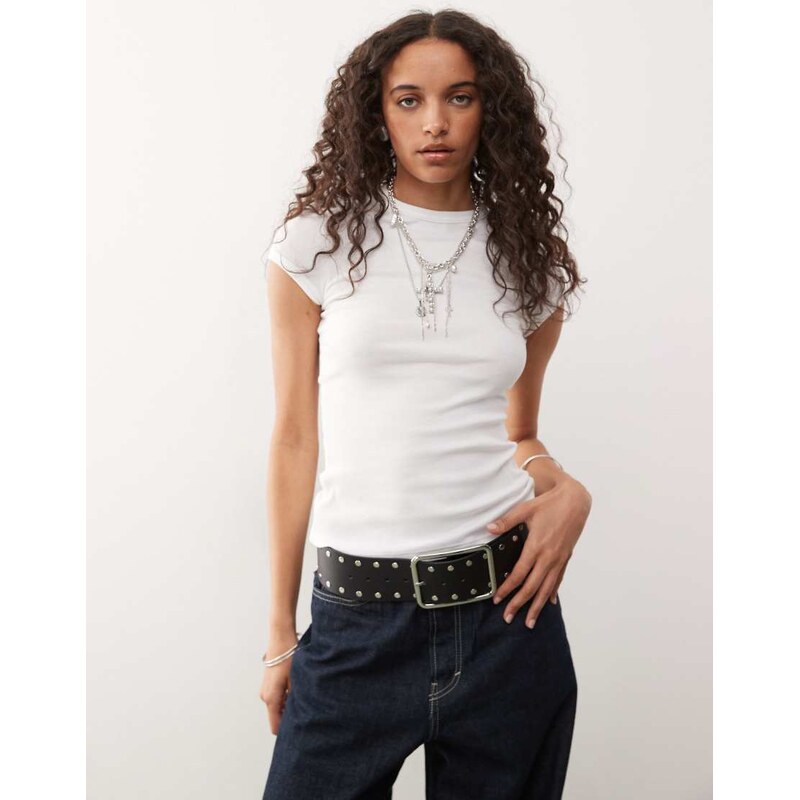 Weekday slim fitted ribbed t-shirt in white 106549566