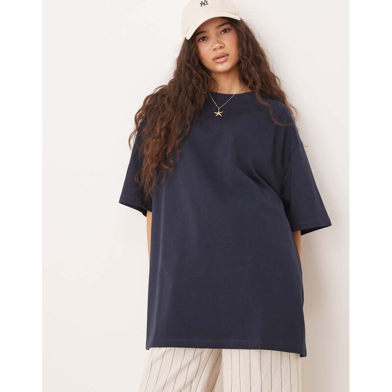 ASOS DESIGN longline heavyweight oversized t-shirt in navy