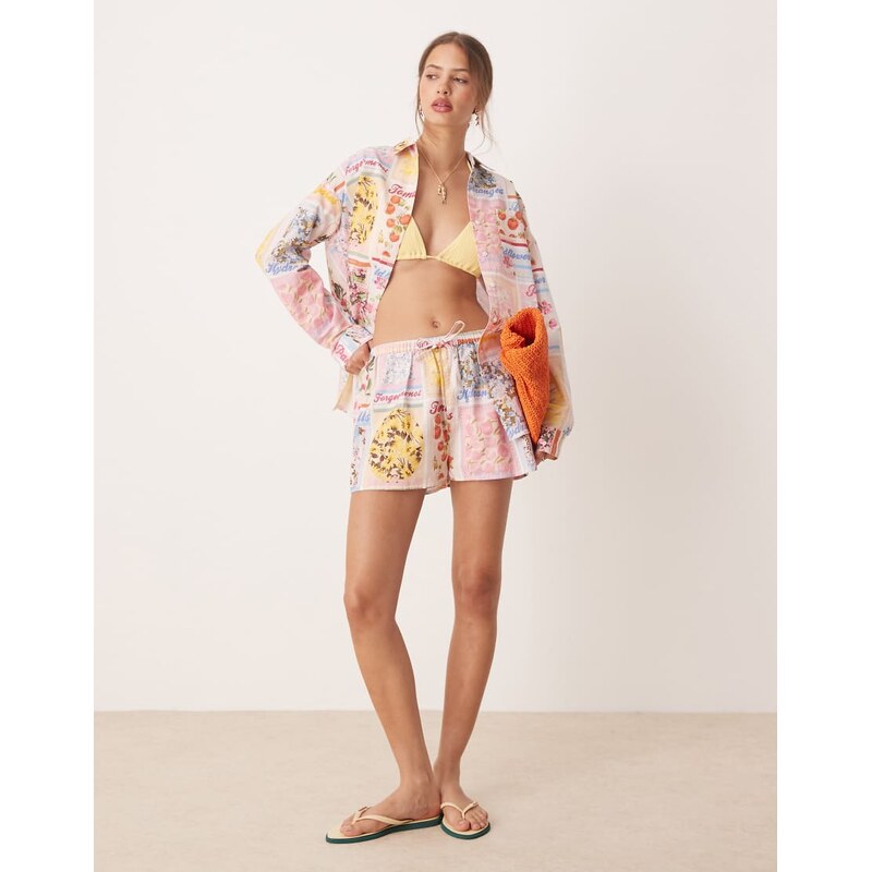 Miss Selfridge shorts in postcard print-Multi 106820863