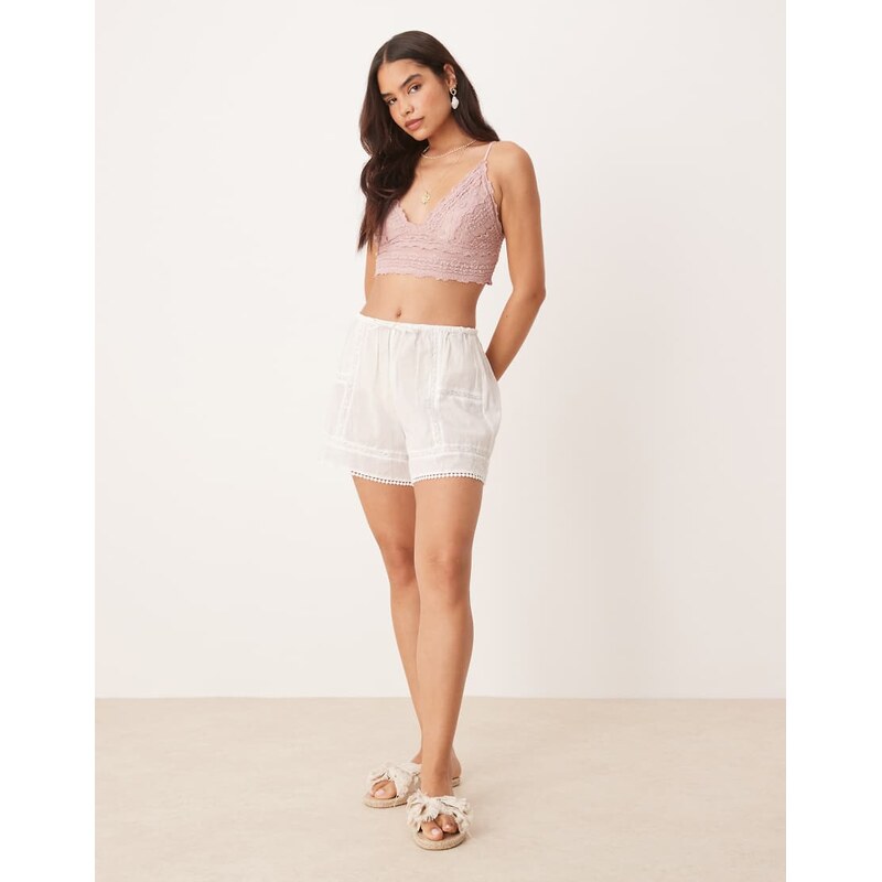 ASOS DESIGN sheer embroidered beach short in white