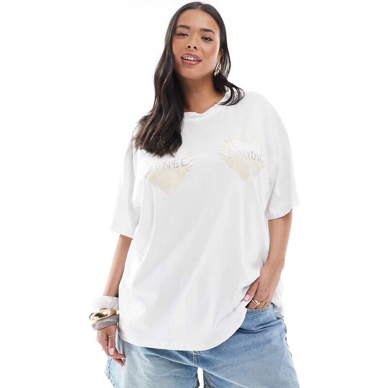 Renee Studio Plus exclusive logo pearl shell heart detail t-shirt in 113260678