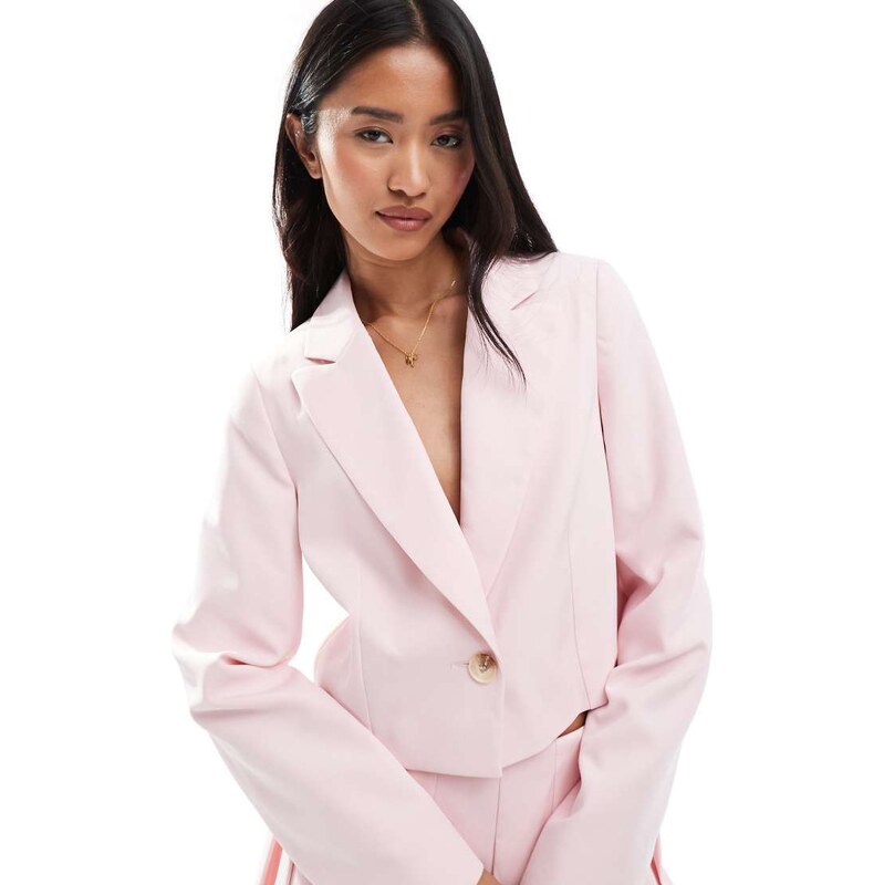 Miss Selfridge one button cropped jacket in pink 106553448