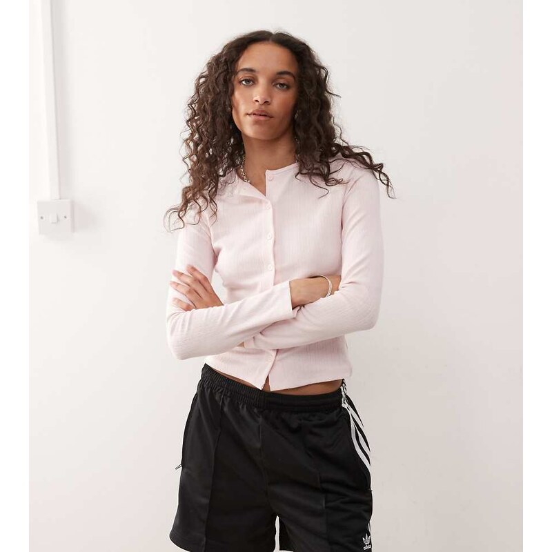COLLUSION long sleeve pointelle cardigan in soft pink 115667075