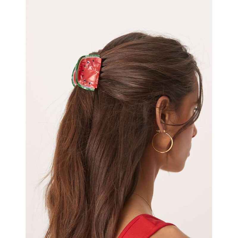 ASOS DESIGN hair claw with watermelon design in red-Multi 106553704