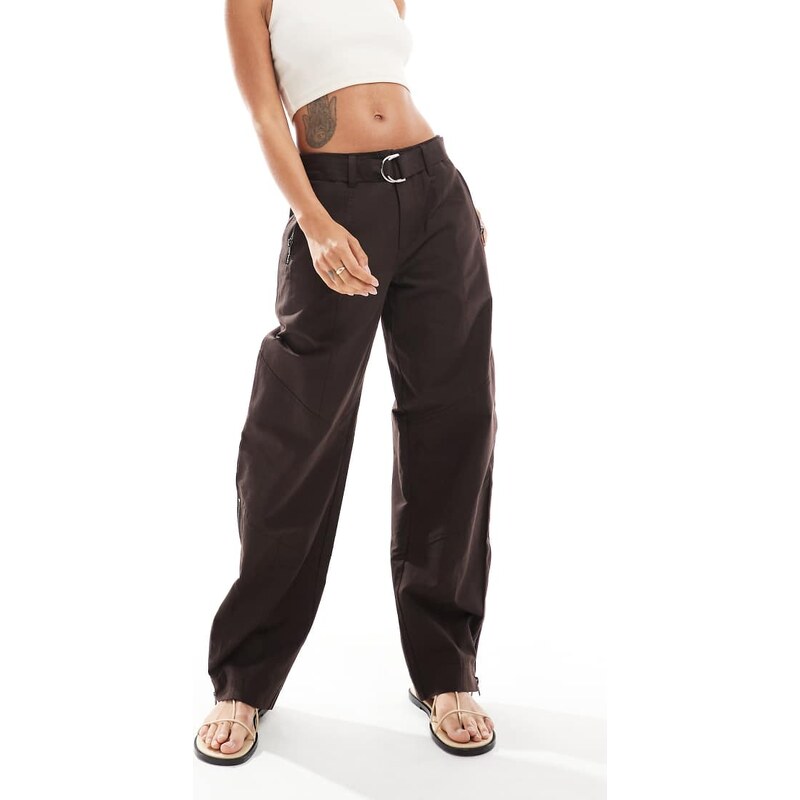 ASOS DESIGN belted panelled laundered utility trousers with zip