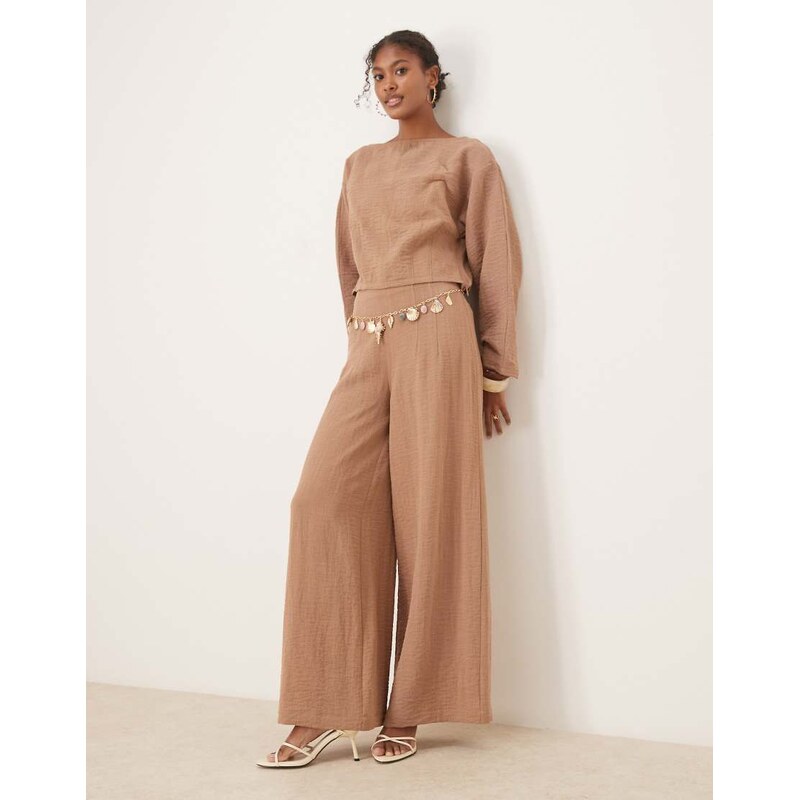 ASOS DESIGN crinkle linen blend high waisted corset waist trousers co 106553796