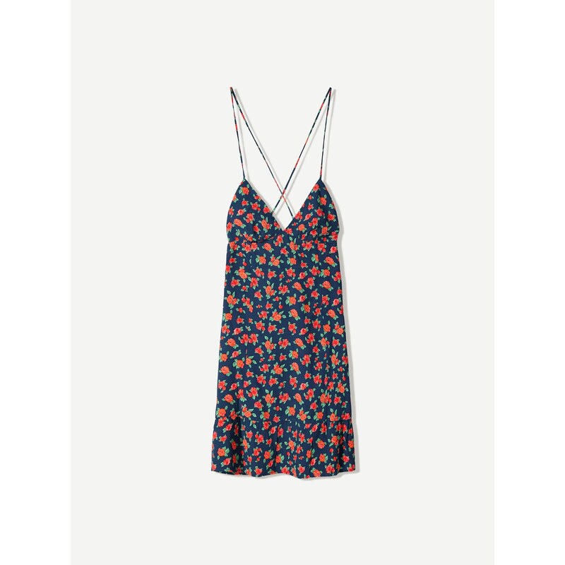 Bershka Letní šaty námořnická modř / zelená / světle červená