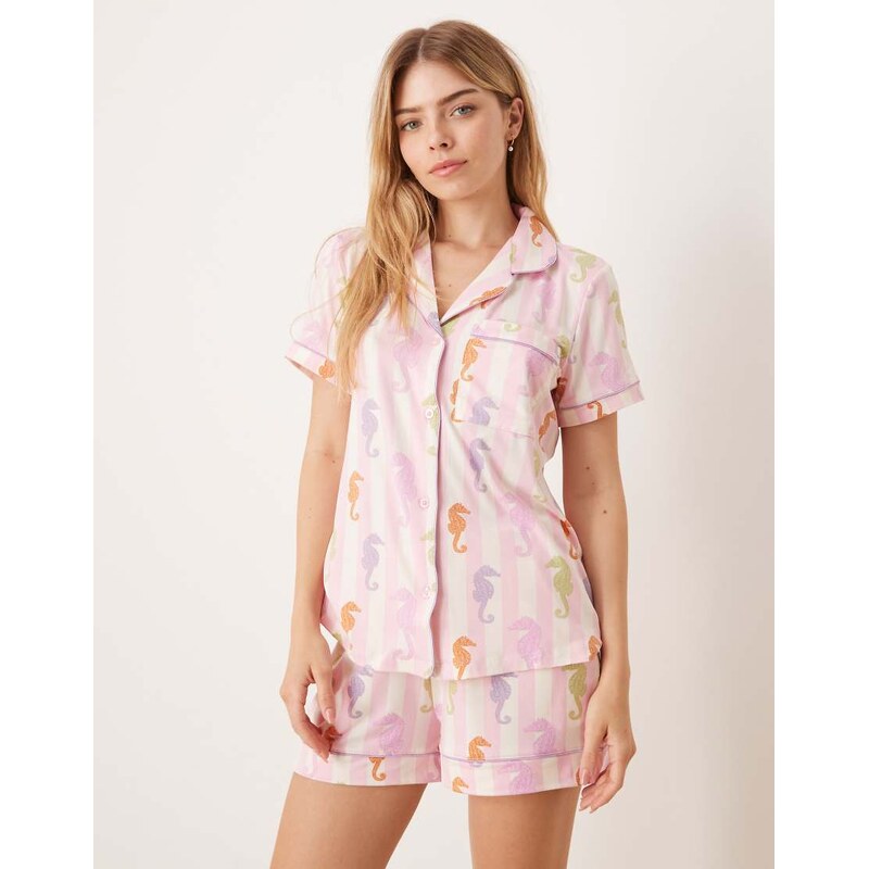 Chelsea Peers poly short sleeve revere and short set in seahorse 106225784