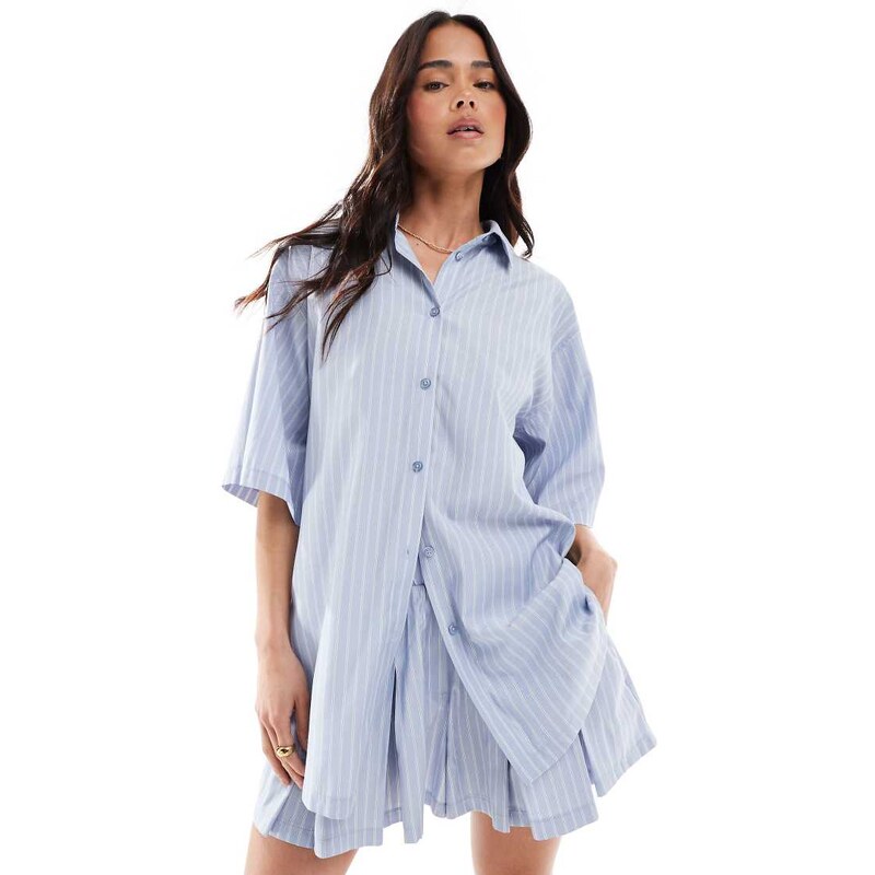 ASOS DESIGN oversized short sleeve shirt co-ord in blue stripe