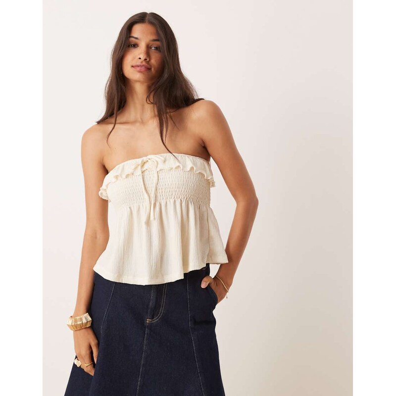ASOS DESIGN texture shirred babydoll bandeau with tie front