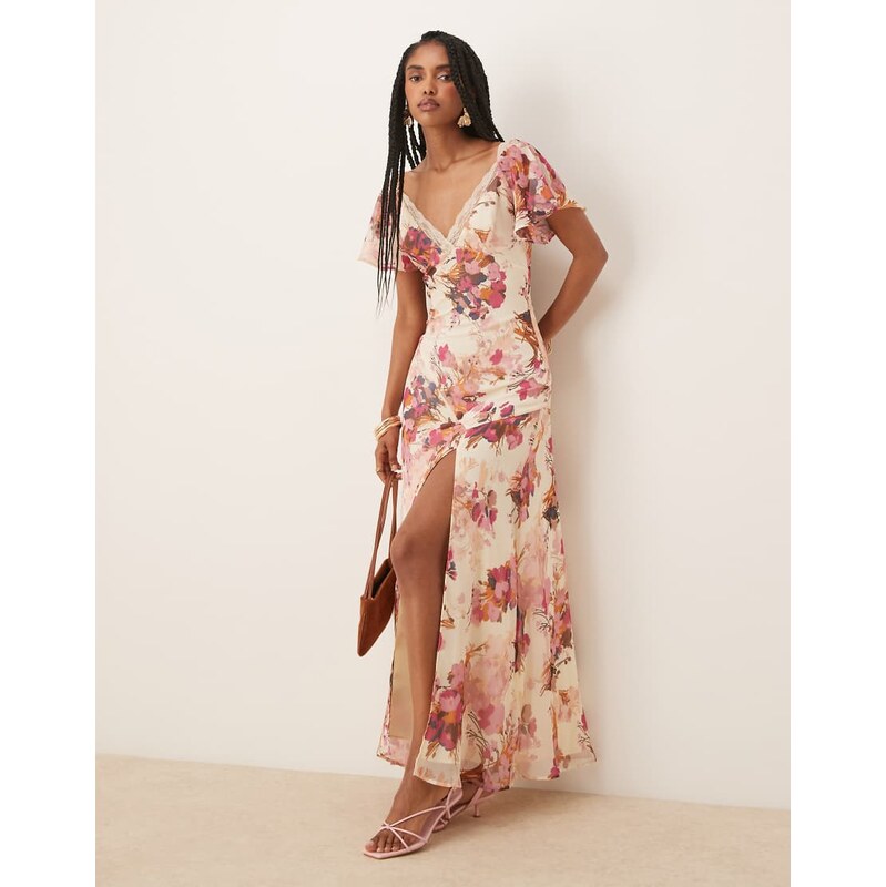 ASOS DESIGN lace insert chiffon midi tea dress in floral print
