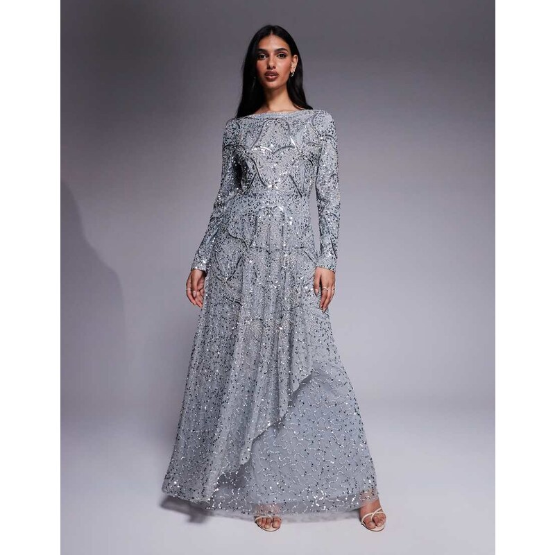 Beauut Hanaa long sleeve layered maxi dress in grey 106831909