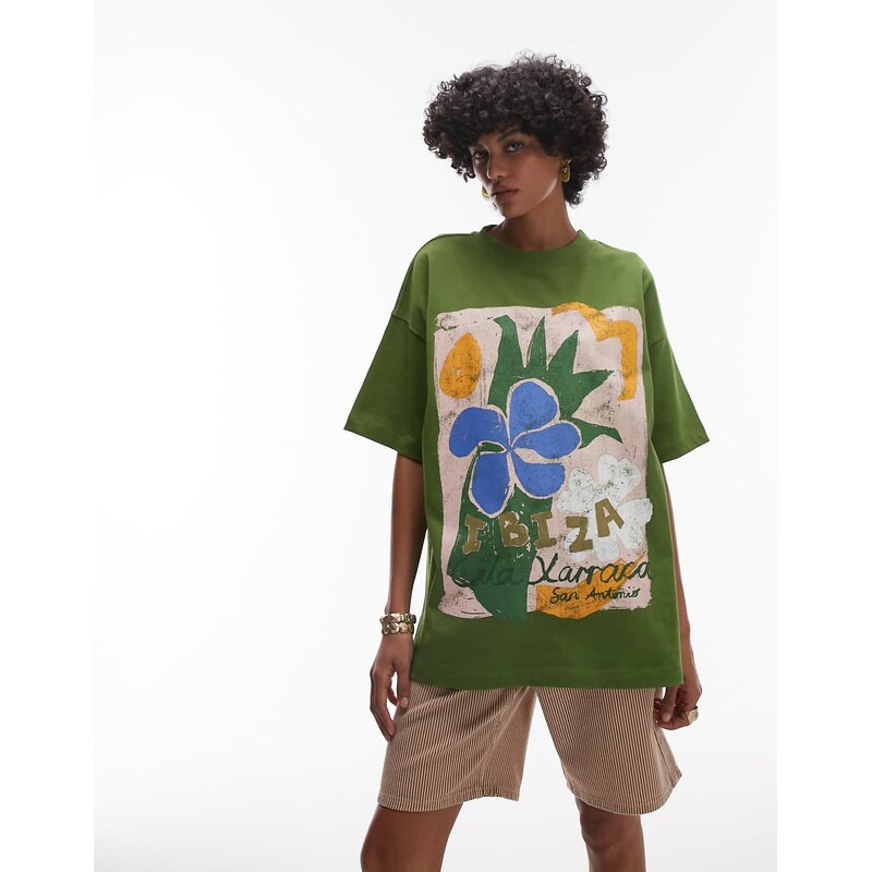 Topshop jersey graphic Ibiza t-shirt in green 106568072