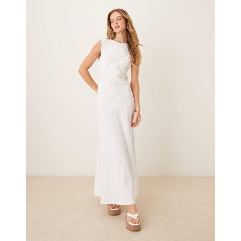 ASOS DESIGN sleeveless crochet patch maxi dress in white