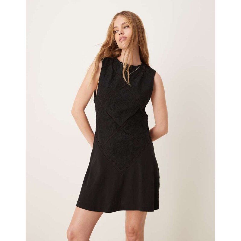 ASOS DESIGN sleeveless crochet patch mini dress in black - BLACK