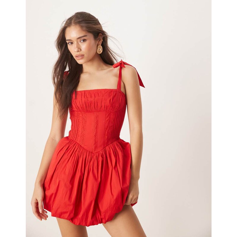 Lace & Beads cotton drop hem micro mini dress in cherry red 106568181