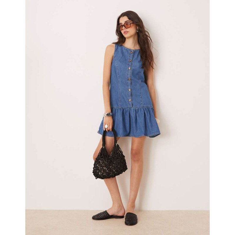 ASOS DESIGN soft denim sleeveless mini dress with drop waist in