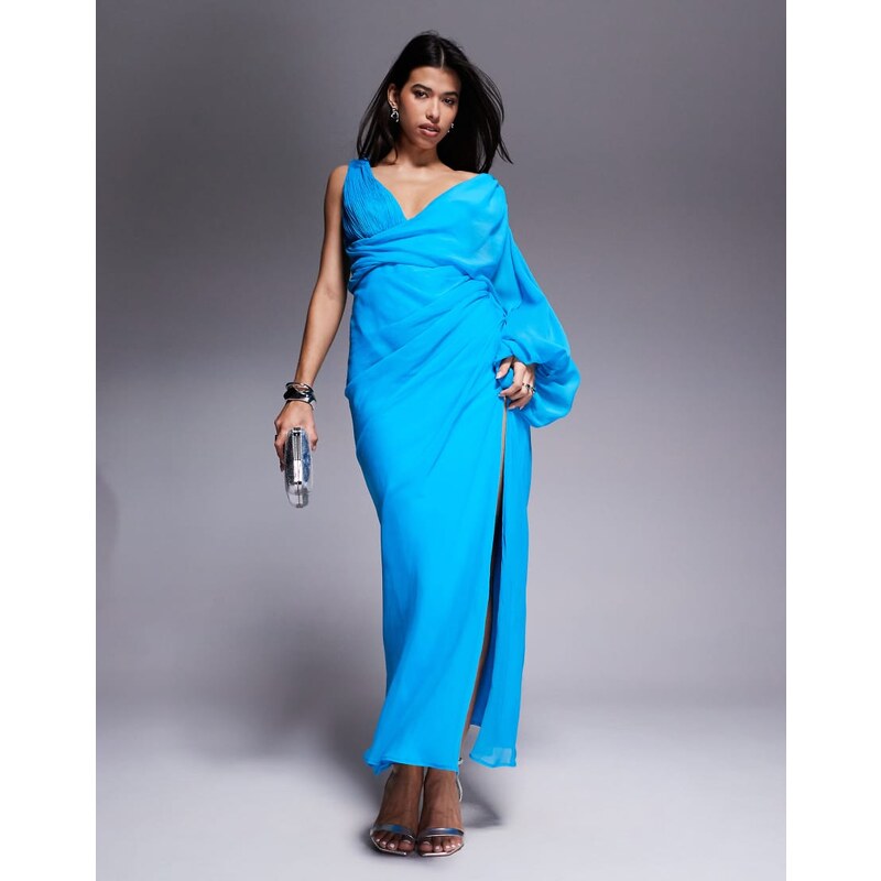 ASOS DESIGN asymmetric drape overlay maxi dress with blouson