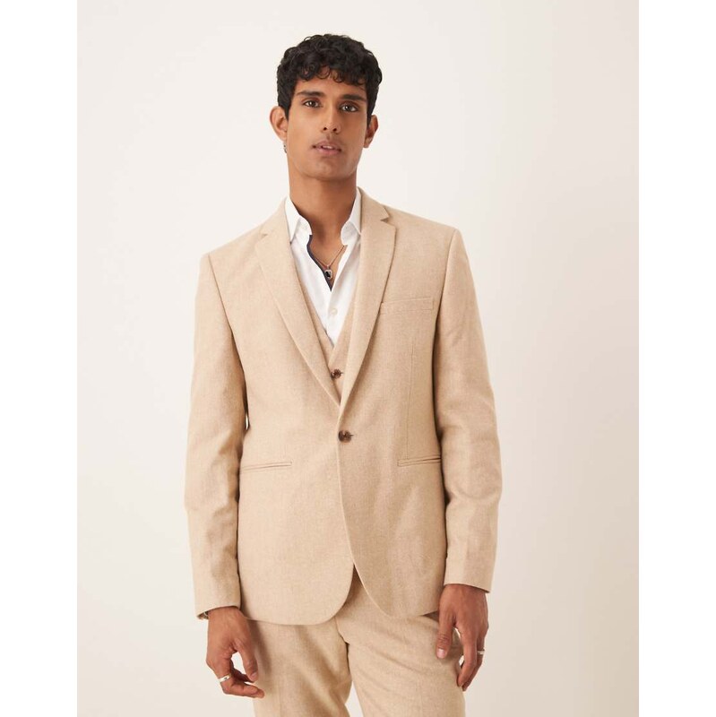 ASOS DESIGN slim wool blend suit jacket in camel-Neutral