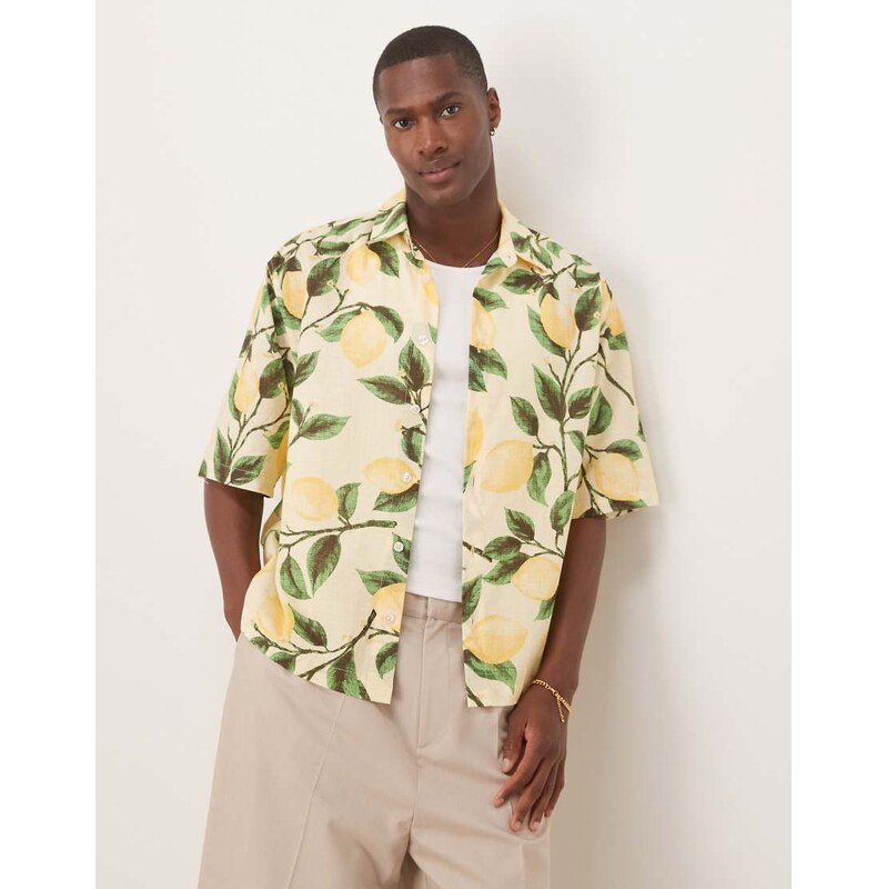 ASOS DESIGN boxy oversized shirt with lemon print in yellow