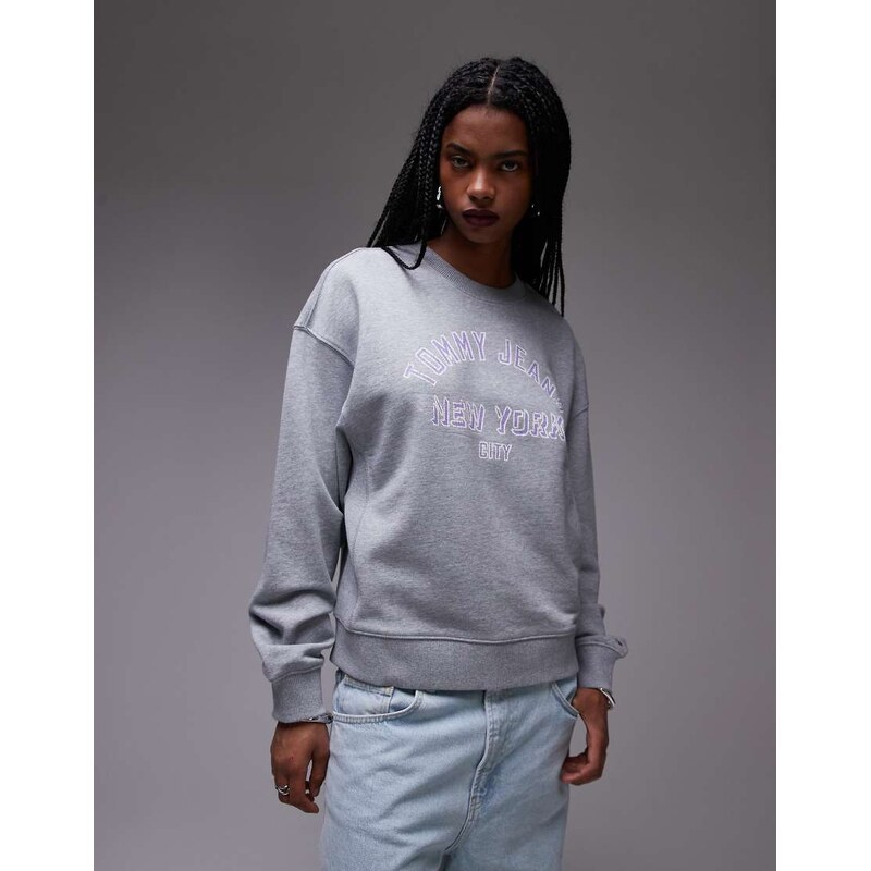 Tommy Jeans boxy varsity logo crew neck jumper in grey 106568328