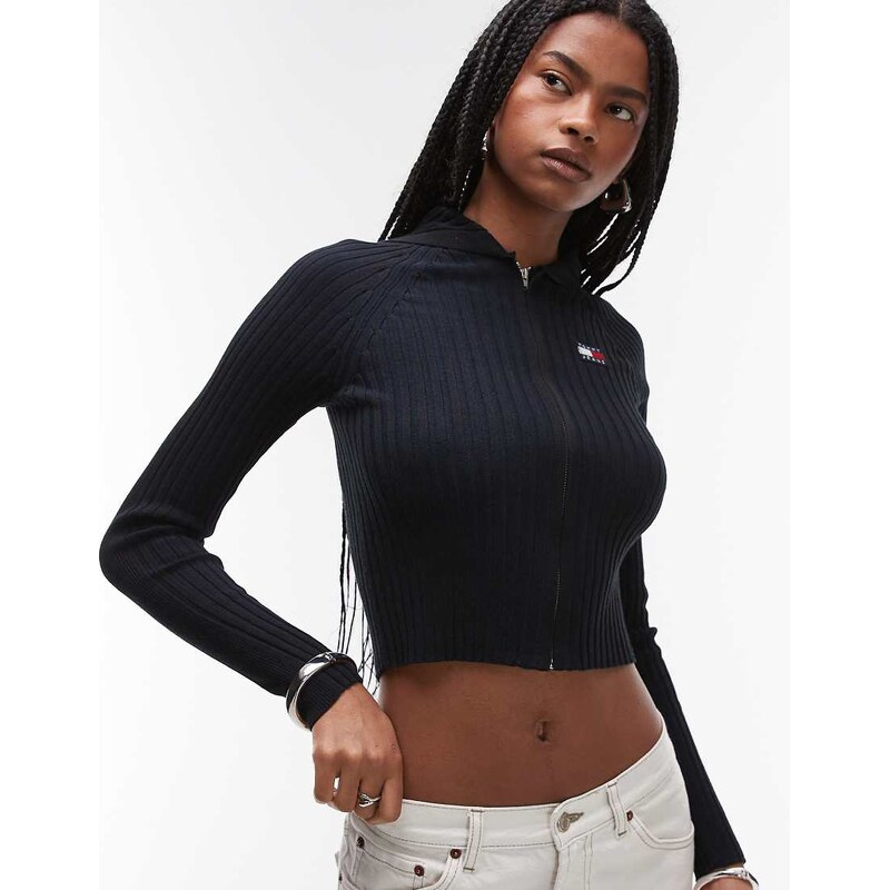Tommy Jeans hooded zip through cardigan in black