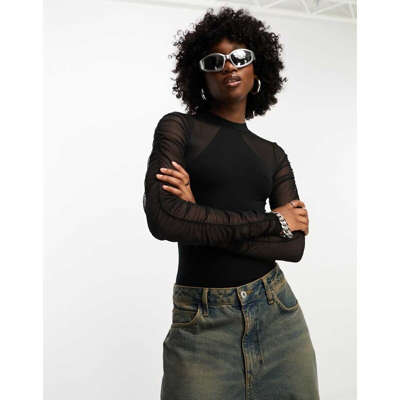 Noisy May mesh cut out bodysuit in black 106568397