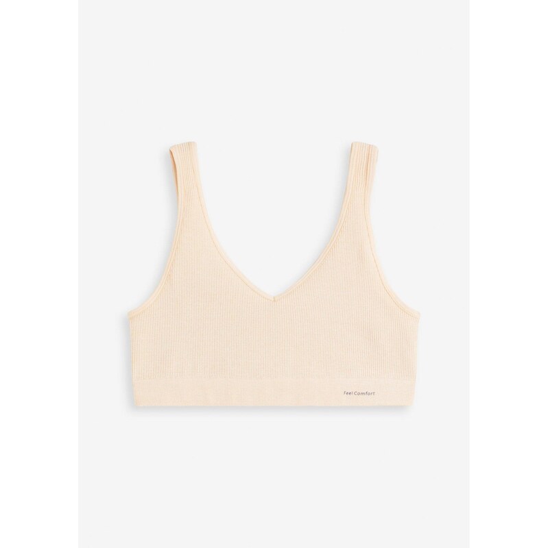 bonprix Bezešvý podprsenkový top Feel Comfort, žebrovaný béžová Žena 106580175