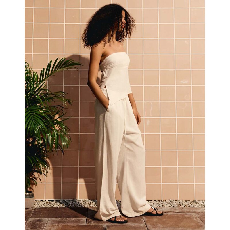 Bershka linen blend bandeau top in white
