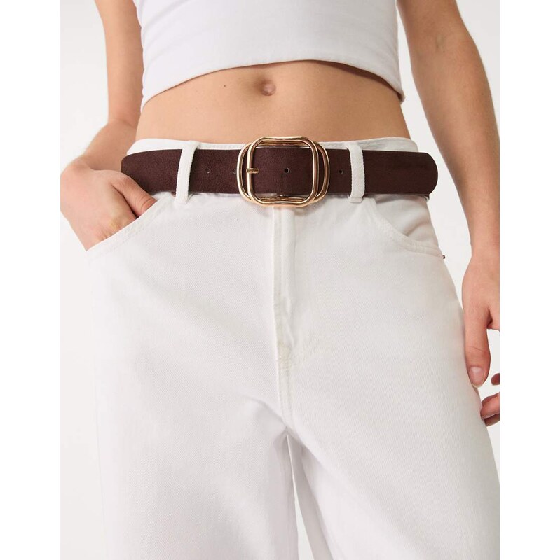 Stradivarius belt with gold layered buckle in brown