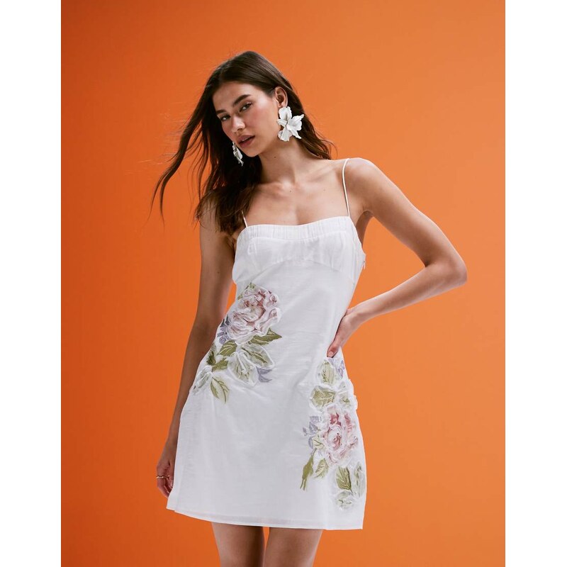 ASOS DESIGN embroidered cami mini dress with ruffle floral