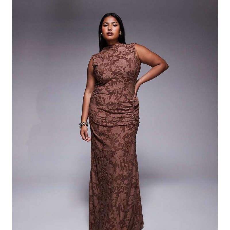 ASOS Curve ASOS DESIGN Curve sleeveless high neck devore maxi dress 106579737